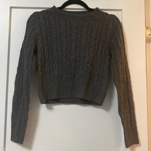 Solid Cable Knit Crop Sweater Dark Grey Size 2